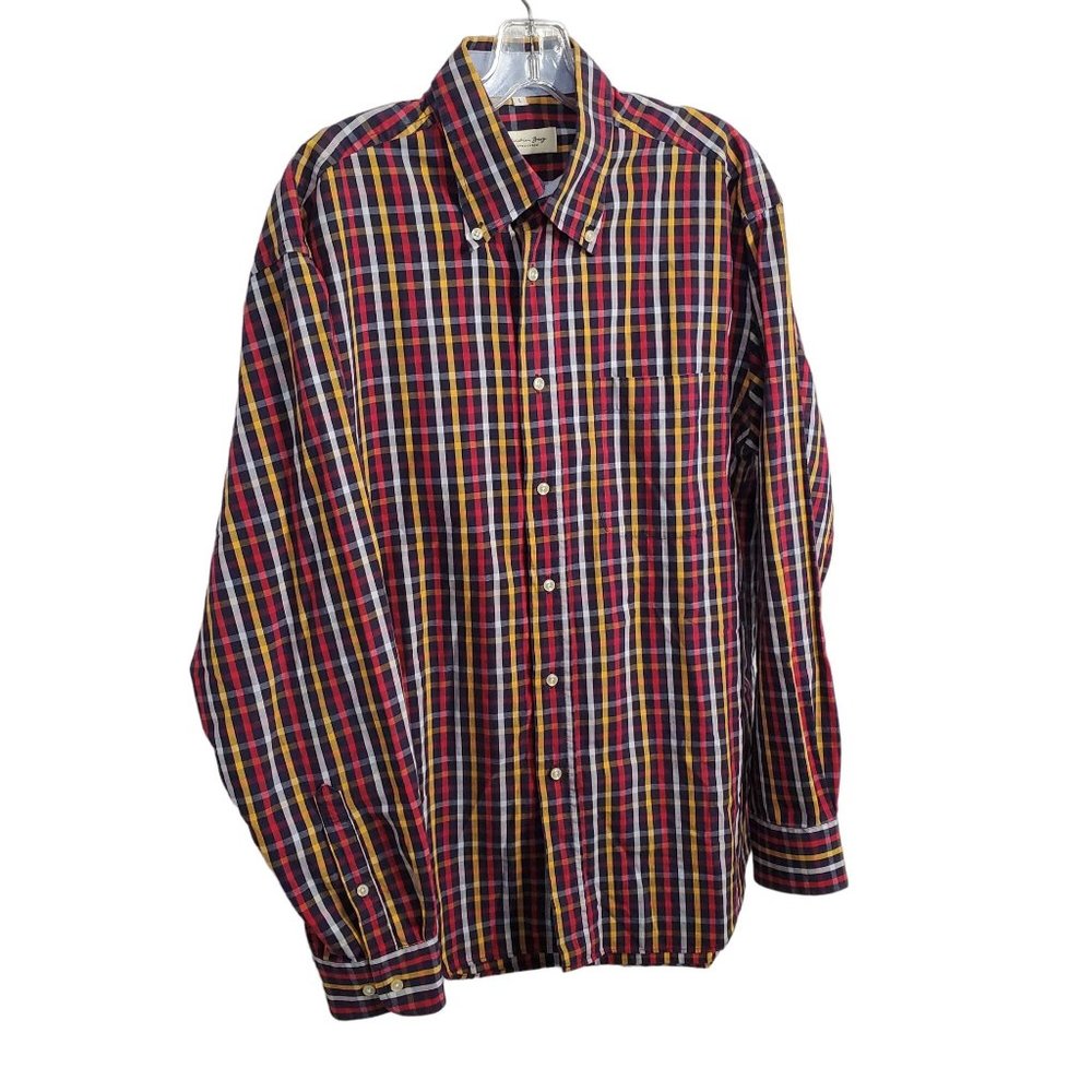 Christian Berg Stockholm Mens Size L Shirt Button Down 100% Cotton Plaid Navy - Picture 1 of 10